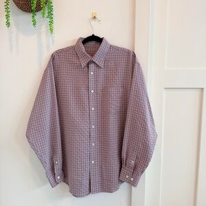 Bugatchi Uomo Men's Button Down Pink Checkered Long Sleeve Shirt Size Large